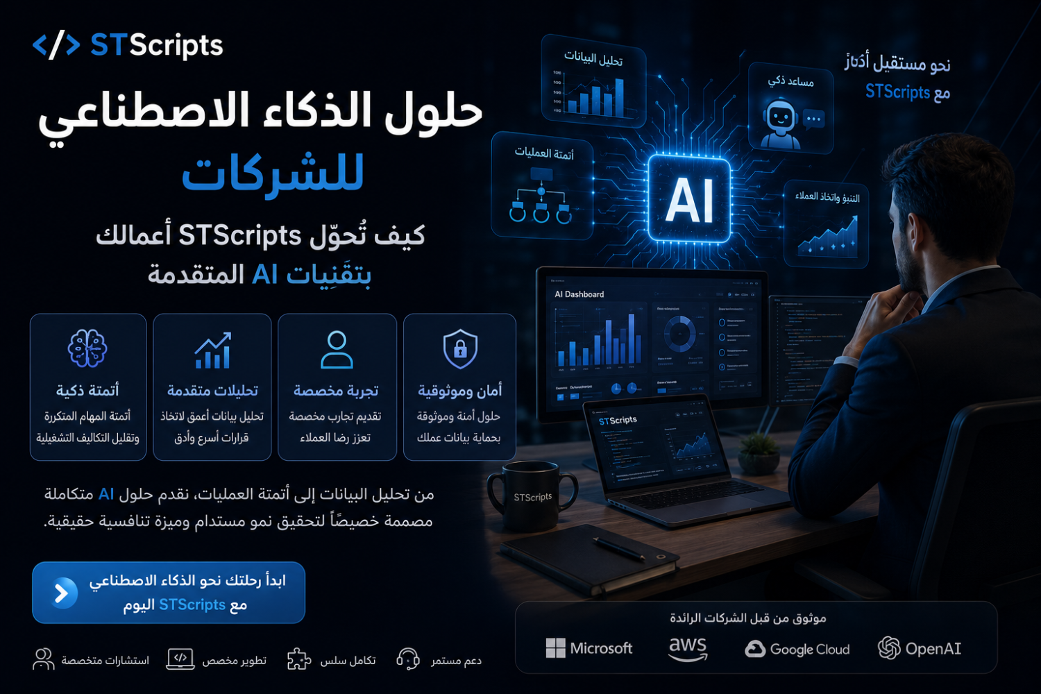 حلول الذكاء الاصطناعي للشركات – كيف تُحوّل Stscripts أعمالك بتقنيات AI المتقدمة